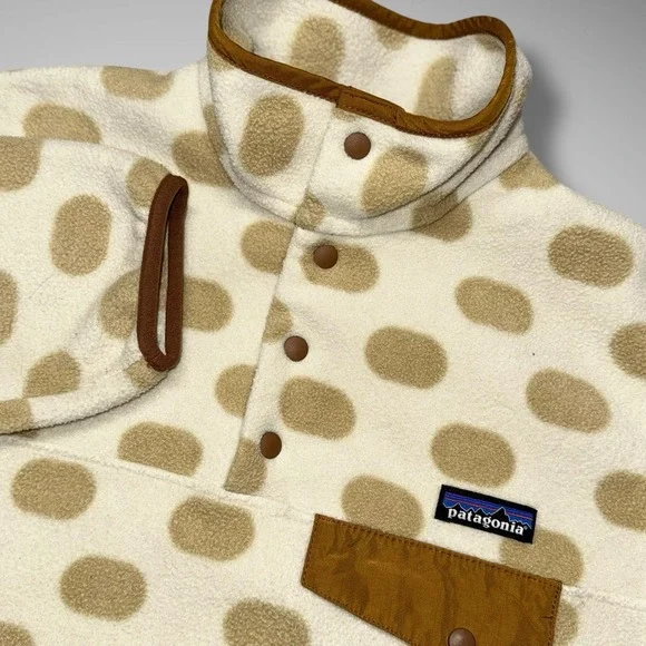 Patagonia Synchilla Snap T Fleece Pullover Womens Small Cream Beige Polka Dots - Picture 8 of 10